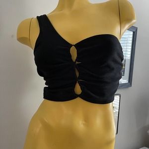 SHEIN Black One Shoulder Peek-a-Boo Halter top Lg